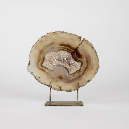 Medium Grey Agate On Antique Brass Stand (T8374)