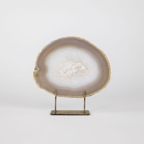 Medium Grey Agate On Antique Brass Stand (T8376)