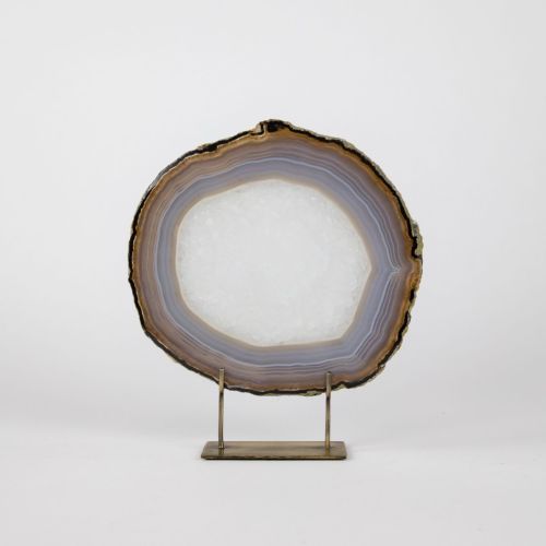 Medium Grey Agate On Antique Brass Stand (T8377)