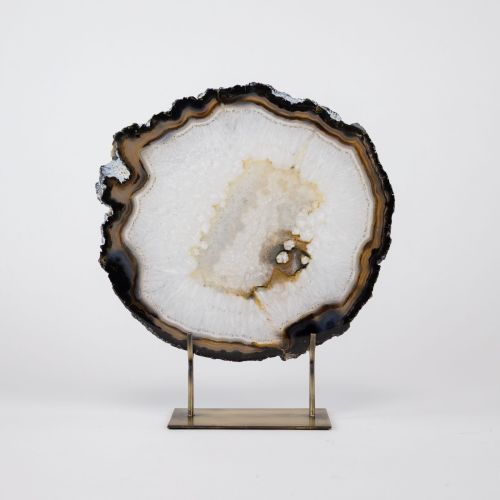 Large Black Agate On Antique Brass Stand (T8379)