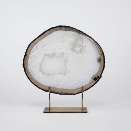 Large Black Agate On Antique Brass Stand (T8380)