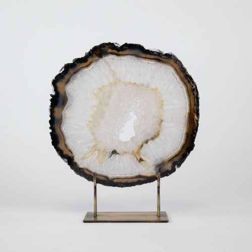 Large Black Agate On Antique Brass Stand (T8382)
