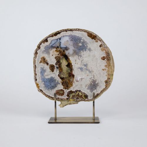 Large Grey Agate On Antique Brass Stand (T8384)