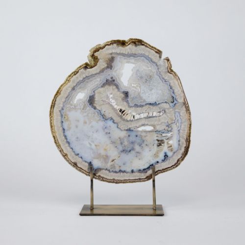Large Grey Agate On Antique Brass Stand (T8385)