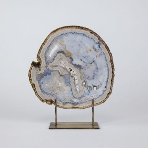 Large Grey Agate On Antique Brass Stand (T8387)