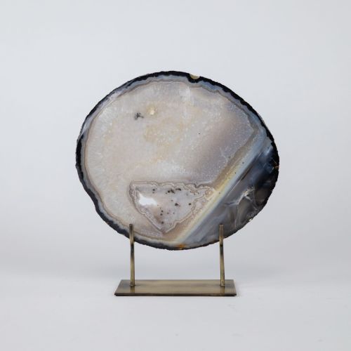 Large Grey Agate On Antique Brass Stand (T8388)