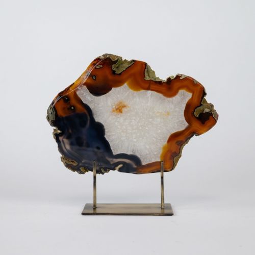 Large Brown Agate On Antique Brass Stand (T8389)