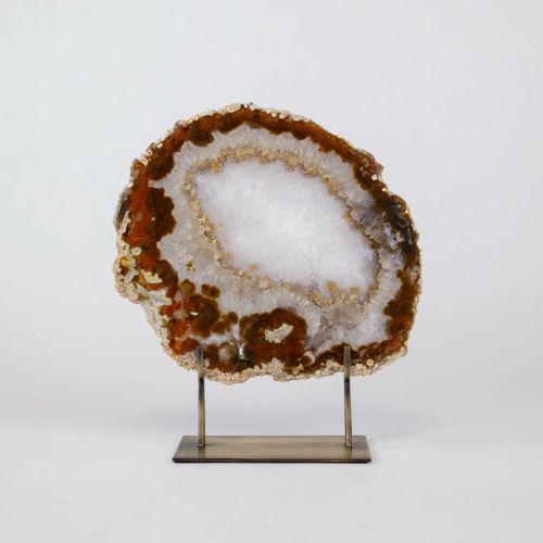 Large Brown Agate On Antique Brass Stand (T8390)