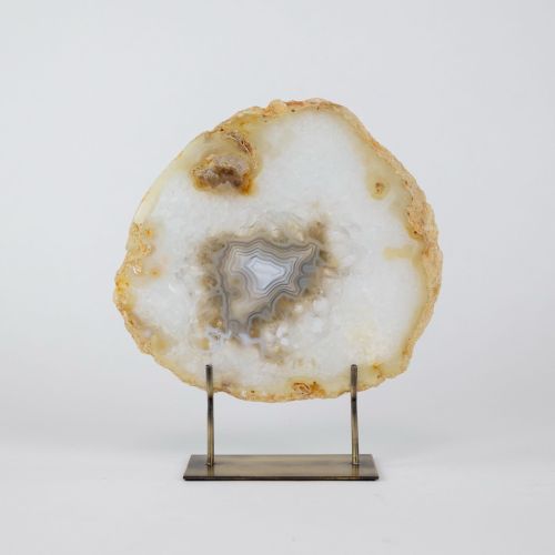 Large Brown Agate On Antique Brass Stand (T8392)