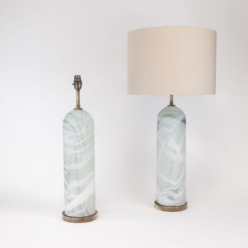 Pair Of Medium Brown 'Alabaster' Glass Dome Lamps On Brown Bronze Bases (T8396)