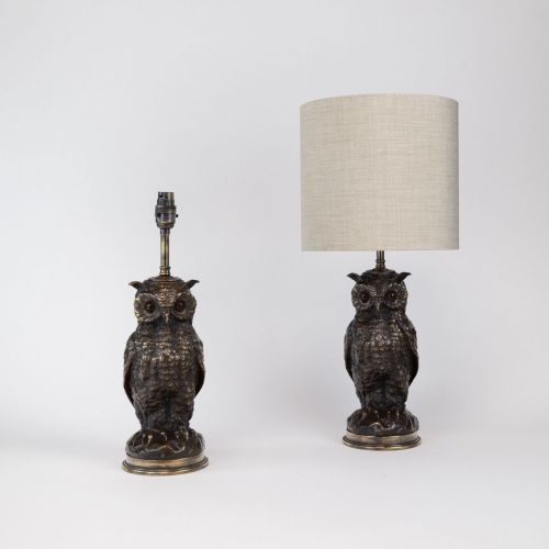 Pair Of Cast Bronze 'Owl' Lamps On Antique Brass Bases (T8399)
