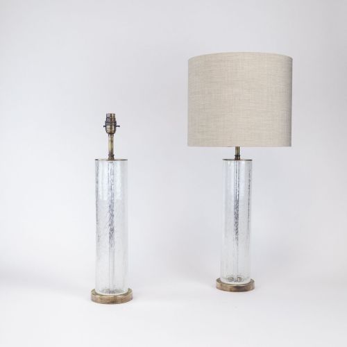 Pair Of Small Clear Bubble Glass 'Cylinder' Lamps On Antique Brass Bases (T8404)