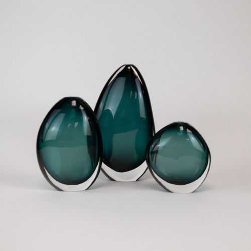 Set of Three Teal Coloured Hollie Vases (T8432)