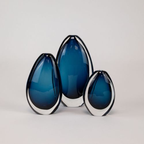 Set of Three Blue Coloured Hollie Vases (T8435)