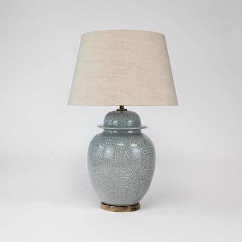 Single Light Blue Ceramic Lamp On Antique Brass Base (T8438)