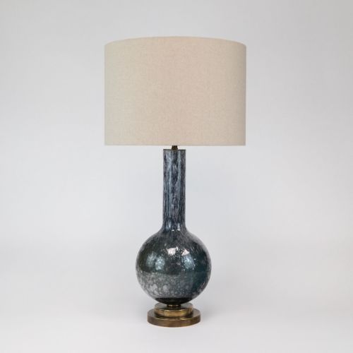 Single Blue Glass Bubble Lamps On Antique Brass Base (T8439)
