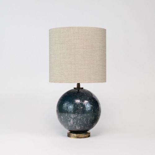 Single Blue Glass Bubble Ball Lamp On Antique Brass Base (T8440)
