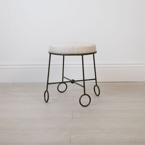 Small Wrought Iron Stool In Green Painted Finish With COM Cushion (T8454)