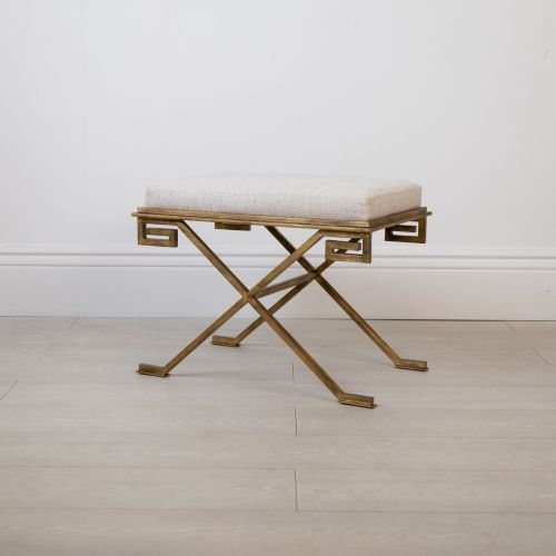 Small Wrought Iron 'Classical' Stool In Distressed Gold Finish With COM Cushion (T8455)