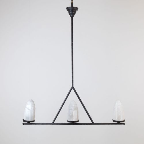 Wrought Iron Three Selenite Hanging Light In Brown Bronze Finish (T8457)