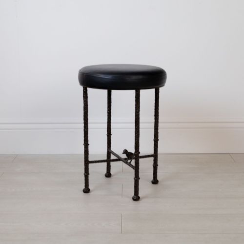 Small Wrought Iron Stool With Bird In Brown Bronze Painted Finish With COM Cushion (T8461)