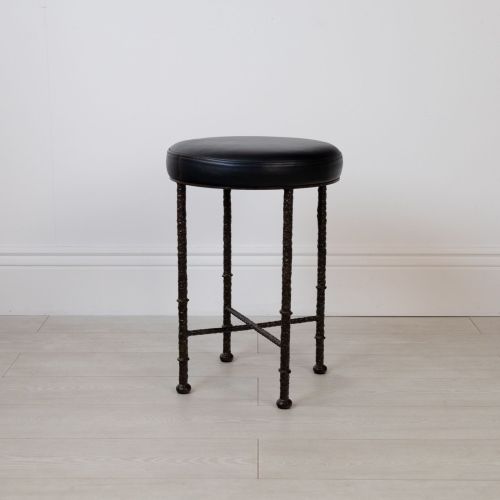 Small Wrought Iron Stool In Brown Bronze Painted Finish With COM Cushion (T8462)