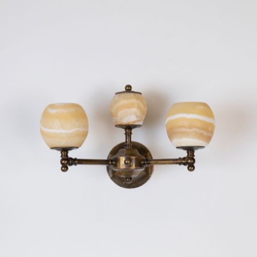 Pair Of Alabaster 'Kitty' Wall Lights In Antique Brass Metal Finish (T8466)