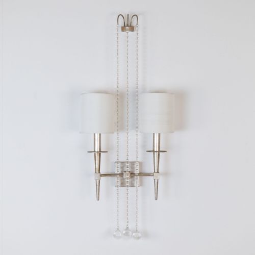 Two Arm Mid Century Wall Light In Distressed Silver Finish (T8475)