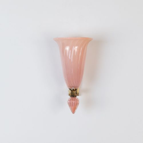 Large Pink Glass Flute Wall Light With Antique Brass Metal Finish (T8481)