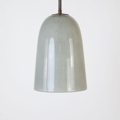 Medium Green Grey Glass Pendant Hanging Light With Antique Brass Metal Finish (T8487)