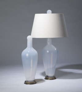 Pair Of Medium Opaline White 'standard' Glass Lamps On Distressed Brass Bases (T3281)