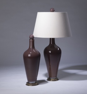 Pair Of Medium Brown Purple 'standard' Glass Lamps On Distressed Brass Bases (T3284)