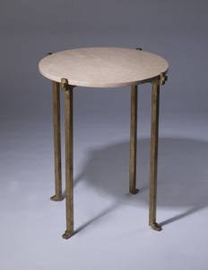 Wrought Iron 'katie' Side Table With Marble Top In Distressed Gold Leaf Finish (T3388)