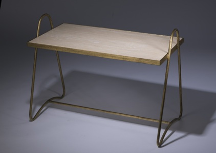 Wrought Iron 'tray' Side Table In Distressed Gold Leaf Finish With Marble Top (T3407)