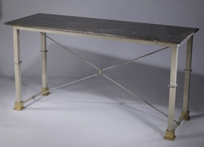 Wrought Iron 'simple' Console Table In Light Grey Paint Finish With Marble Top (T3465)