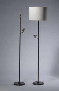 Wrought Iron Floor Lamp With Single Bird In Brown Bronze, Gold Highlight Finish (T3525)
