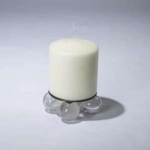 Large Three Wick Block Candle On Rock Crystal Ball Base (T3669)