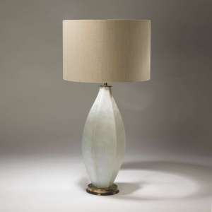 Single Large White Transparent Cut Glass Lamp On Distressed Brass Base (T3727)
