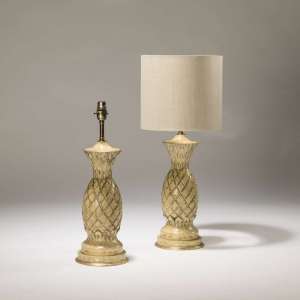 Pair Of Medium Metal Cream & Gold Hand Painted Pineapple Lamps (T3734)