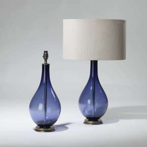 Pair Of Medium Purple Coloured Teardrop Shaped Glass Lamps On Brass Bases (T3945)