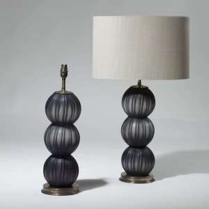 Pair Of Small Black Stacked Blown Glass Balls On Round Brass Bases (T3964)