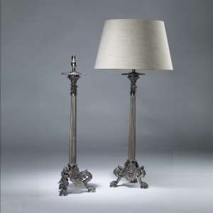 Pair Of Tall Silver Bronze Classical Candelabra Lamps (T4073)