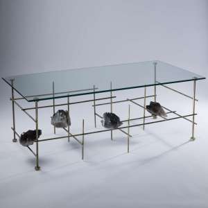 'Lenny' Coffee Table With Brown Quartz Chunks And Glass Top (T4085)