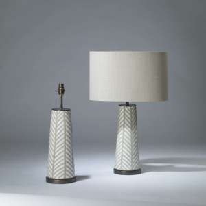 Pair Of Small White And Grey 'Fearne' Ceramic Lamps On Round Bronze Bases (T4158)