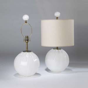 Pair Of Small White Glass Ribbed Lamps (T4457)