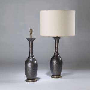 Pair Of Large Bronze Textured 'bottle' Lamps On Round Antiqued Brass Bases (T4466)
