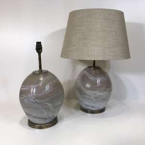 Pair Of Small Glass 'alabaster' Effect Lamps On Round Brass Bases (T4496)