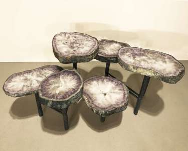 Amethyst Disc Coffee Table On Textured Wrought Iron Base (T4505)