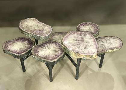 Amethyst  Disc Coffee Table On Textured Wrought Iron Base (T4541)