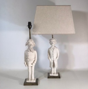 Pair Of Large White Ceramic French Animal Lamps On Antique Brass Bases (T4742)